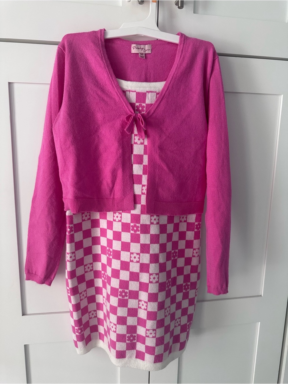 Darling Girl Pink Checkerboard Knit Dress with Bolero